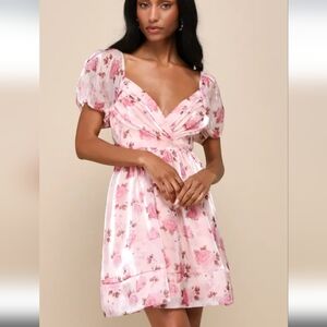 Lulus Cutest Darling Light Pink Floral Pleated Organza Mini Dress
